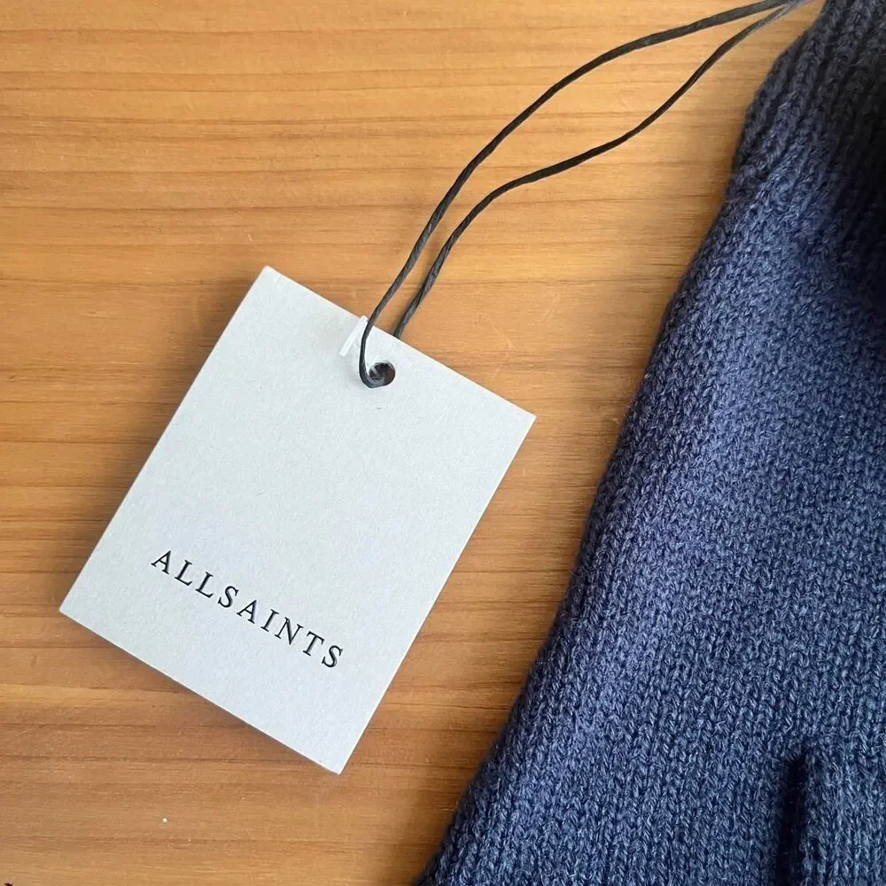 AllSaints Gloves Women's New NWT Blue Wool Blend Classic Winter Neutral Cozy